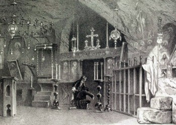 Μοναστήρι της Τραπεζούντας όπως απεικονίστηκε από τον Εζέν Φλαντέν. Επιστολικό δελτάριο του 1903 (πηγή: Wikipedia)