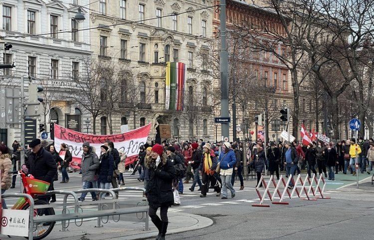 Διαδηλωτές στο κέντρο της Βιέννης κατά του lockdown (πηγή: Twitter / onlytingting)