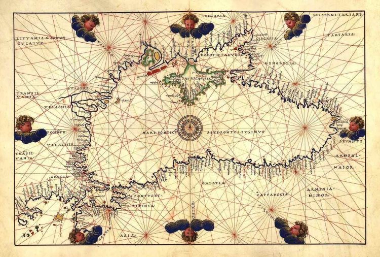 Ναυτιλιακός χάρτης του Εύξεινου Πόντου (Battista Agnese, 1544). Θεωρείται πολύ σημαντικός χάρτης, γιατί έχει όλα τα λιμάνια και τις σκάλες με ονομασίες της εποχής.