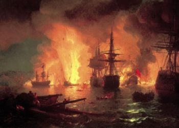 «Η ναυμαχία του Τσεσμέ τη Νύχτα» (1848). Ιβάν Αϊβαζόφσκι, λάδι σε μουσαμά