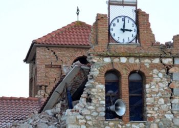 Σοβαρές ζημιές σε εκκλησία στο χωριό Μεσοχώρι του δήμου Ελασσόνας, προκλήθηκαν από τον ισχυρό σεισμό που ταρακούνησε την περιοχή της Θεσσαλίας (φωτ.: ΑΠΕ-ΜΠΕ / Αποστόλης Ντόμαλης)