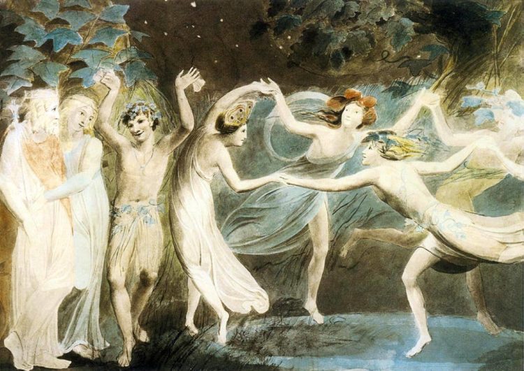 Όμπερον, Τιτάνια και Πουκ χορεύουν με τις νεράιδες, έργο του Γουίλιαμ Μπλέικ, το 1785 (φωτ.: fineartamerica.com)