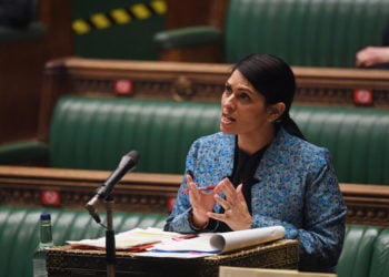 epa09076978 A handout photo made available by the UK Parliament shows British Home Secretary Priti Patel during a debate on 'Policing and the Prevention of Violence Against Women' in the House of Commons at Parliament, in London, Britain, 15 March 2021.  EPA/JESSICA TAYLOR/UK PARLIAMENT HANDOUT MANDATORY CREDIT: UK PARLIAMENT/JESSICA TAYLOR HANDOUT EDITORIAL USE ONLY/NO SALES *** Local Caption *** 55980775