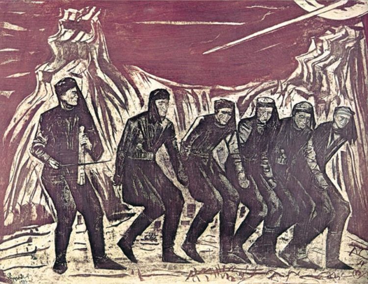 «Πυρρίχιος Χορός», 70cm x 100cm, Λαδοτέμπερα, 1972 – Έργο του Βάλια Σεμερτζίδη