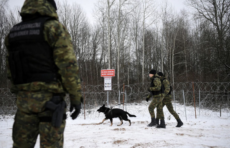 Πολωνοί στρατιώτες σε περιπολία κατά μήκος των συνόρων με τη Λευκορωσία (φωτ.: EPA / Marcin Obara)