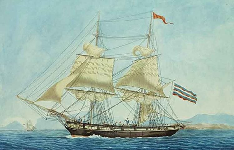 Το ελληνικό πλοίο «Θεμιστοκλής» με ρωσική σημαία κατά την προεπαναστατική περίοδο (φωτ.: Nαυτικό Μουσείο)