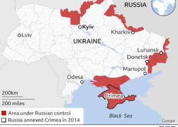 Χάρτης με τις περιοχές της Ουκρανίας που βρίσκονταn υπό τον έλεγχο της Ρωσίας, στις 25 Φεβρουαρίου (πηγή: Institute for the Study of War/BBC)