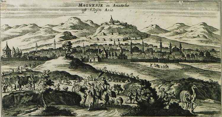 Άποψη της Μανίσας (Μαγνησίας του Σιπύλου) στη Μικρά Ασία. Έκδοση: Jacob Peeters (1690). Συλλογή: Γεννάδειος Βιβλιοθήκη - Αμερικανική Σχολή Κλασικών Σπουδών στην Αθήνα
