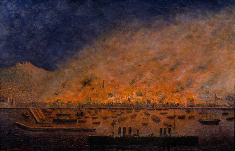 Ovid Kurtovich, «Η καταστροφή της Σμύρνης», 1922. Ελαιογραφία (πηγή: Μουσείο Μπενάκη)