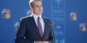 Ο πρωθυπουργός Κυριάκος Μητσοτάκης στη Σύνοδο Κορυφής του ΝΑΤΟ στη Μαδρίτη (Φωτ.: Γραφείο Τύπου Πρωθυπουργού/Δημήτρης Παπαμήτσος/Eurokinissi)