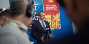 Ο πρωθυπουργός Κυριάκος Μητσοτάκης κάνει δηλώσεις την τρίτη και τελευταία ημέρα της Συνόδου  Κορυφής του ΝΑΤΟ στη Μαδρίτη 30 Ιουνίου 2022. (Φωτ.: Γραφείο Τύπου πρωθυπουργού/Δημήτρης Παπαμήτσος/Eurokinissi)