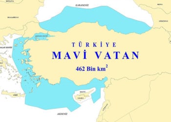 Ο χάρτης της «Γαλάζιας πατρίδας» που δημιουργήθηκε από τον Τζιχάτ Γιαϊτζί (πηγή: Twitter / @turkdegs)