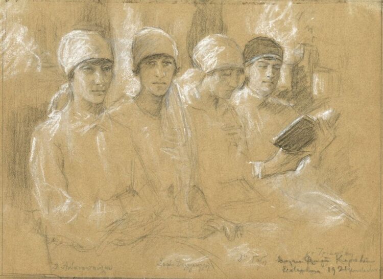 Νοσοκόμες ζωγραφισμένες από τη Θάλεια Φλωρά-Καραβία (φωτ.: Εθνικό Ιστορικό Μουσείο)