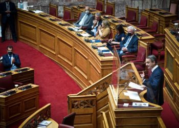 Συζήτηση, κατόπιν αιτήματος του πρωθυπουργού Κυριάκου Μητσοτάκη, σύμφωνα με το άρθρο 142Α του Κανονισμού της Βουλής, με αντικείμενο την ενημέρωση του Σώματος σχετικά με τις κοινωνικές πολιτικές της Κυβέρνησης, Τετάρτη 6 Ιουλίου 2022. (Φωτ.: Eurokinissi/Γιώργος Κονταρίνης)