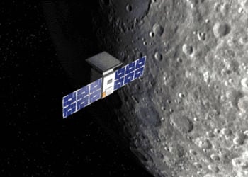 To μικρό σκάφος Capstone στη Σελήνη. Καλλιτεχνική απεικόνιση: Daniel Rutter (πηγή: NASA)