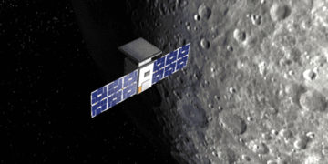 To μικρό σκάφος Capstone στη Σελήνη. Καλλιτεχνική απεικόνιση: Daniel Rutter (πηγή: NASA)
