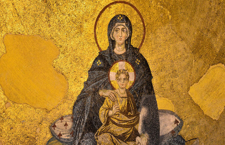 Η Παναγία με τον Ιησού βρέφος – Λεπτομέρεια ψηφιδωτού από την Αγία Σοφία (Φωτ.: Hagia Sophia Research Team / worldhistory.org)