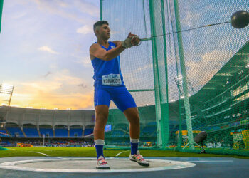 Ο Γιάννης Κορακίδης στον τελικό της σφυροβολίας στο Παγκόσμιο Πρωτάθλημα Κ20 που έγινε στην Κολομβία τον Αύγουστο του 2022 (φωτ.: World Athletics / Oscar Munoz Badilla)