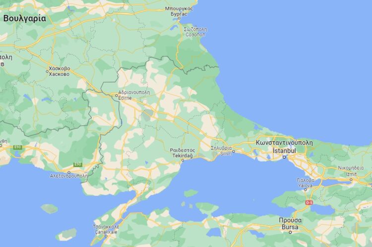 Σύνορα Τουρκίας-Βουλγαρίας-Ελλάδας (Φωτ.: google.com/maps
