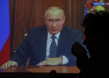 Στιγμιότυπο από το διάγγελμα του Βλαντίμιρ Πούτιν (φωτ.: EPA / Sergei Ilnitsky)