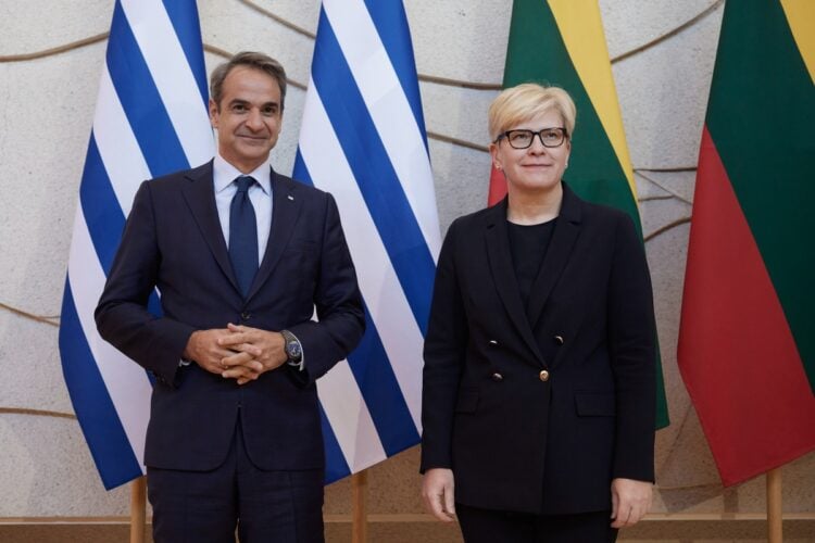 Συνάντηση του πρωθυπουργού Κυριάκου Μητσοτάκη με την πρωθυπουργό της Λιθουανίας Ingrida Simonyte στο Βίλνιους, Δευτέρα 31 Οκτωβρίου 2022. (Φωτ.: Γραφείο Τύπου πρωθυπουργού/Δημήτρης Παπαμήτσος)