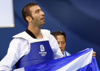 Ο Αλέξανδρος Νικολαΐδης μετά τη νίκη στους Ολυμπιακούς Αγώνες του 2008 στο Πεκίνο (φωτ.: ΑΠΕ-ΜΠΕ / Συμέλα Παντζαρτζή)