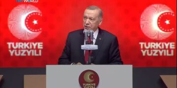 Εικόνα από την ομιλία του Τούρκου προέδρου (πηγή; YouTube/TRT)