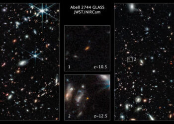 Αριστερά διακρίνονται οι φωτεινοί γαλαξίες που εντόπισε το James Webb (πηγή: NASA / ESA / CSA / T. Treu)