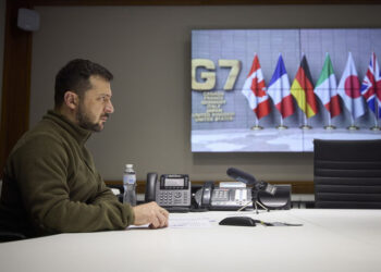 Ο Βολοντίμιρ Ζελένσκι σε τηλεδιάσκεψη με τους G7 (φωτ.: Γραφείο Τύπου Προεδρίας της Ουκρανίας)