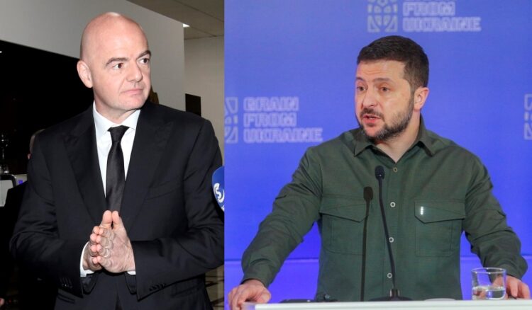Από αριστερά, ο Τζιάνι Ινφαντίνο και ο Βολοντιμίρ Ζελένσκι (φωτ.: EUROKINISSI/ΑΠΕ-ΜΠΕ)