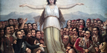 Τμήμα του πίνακα του Θ. Βρυζάκη «Η Ελλάς ευγνωμονούσα» (Εθνική Πινακοθήκη· φωτ.: ΧΚ)