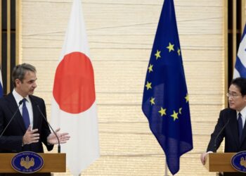 Επίσκεψη του πρωθυπουργού Κυριάκου Μητσοτάκη στην Ιαπωνία, Δευτέρα 30 Ιανουαρίου 2023. Συνάντηση με τον Ιάπωνα πρωθυπουργό, Fumio Kishida στο Πρωθυπουργικό Μέγαρο, στο Τόκυο. (Φωτ.: Γραφείο Τύπου Πρωθυπουργού/Δημήτρης Παπαμήτσος/Eurokinissi)
