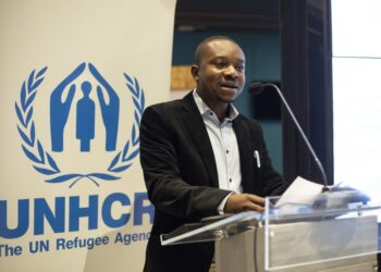 Ο Ζυλιέν Μακαλού σε εκδήλωση της Ύπατης Αρμοστείας του ΟΗΕ για τους Πρόσφυγες για την ένταξη των προσφύγων στην αγορά εργασίας (Copyright: UNHCR/Socrates Baltagiannis)