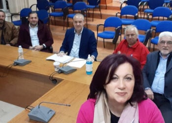 Στιγμιότυπο από τη συνάντηση στο δημαρχείο Ελασσόνας (φωτ.: Facebook / Μάγδα Αθανασιάδου)
