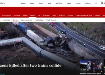 H σύγκρουση τρένων στα Τέμπη πρώτη είδηση στην ιστοσελίδα του BBC