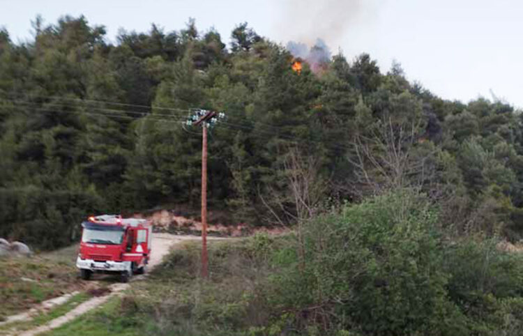 Πυροσβεστικό στην περιοχή ανάμεσα στη Μενδενίτσα και τα Καραβίδια του Δήμου Καμένων Βούρλων (φωτ.: Facebook / George Palamiotis)