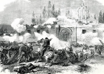 Ο οθωμανικός στρατός επιτίθεται στη Μονή Αρκαδίου, Νοέμβριος 1866 (πηγή: Ίδρυμα Αικατερίνης Λασκαρίδη)