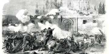 Ο οθωμανικός στρατός επιτίθεται στη Μονή Αρκαδίου, Νοέμβριος 1866 (πηγή: Ίδρυμα Αικατερίνης Λασκαρίδη)