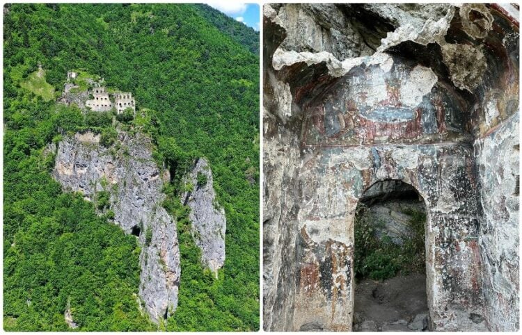 Η Μονή Περιστερεώτα από μακριά, κατεστραμμένες αγιογραφίες στον Βαζελώνα (πηγή: Facebook / Trabzon - Yemekler-Coğrafya-Kültür)