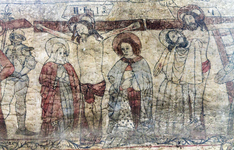 Η Σταύρωση σε τοιχογραφία του ναού των Αποστόλων Πέτρου και Παύλου, στο Πίκερινγκ της Αγγλίας (φωτ.: geograph.org.uk / J.Hannan-Briggs)