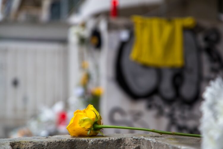 Ένα κίτρινο τριαντάφυλλο στο σημείο όπου δολοφονήθηκε ο Άλκης Καμπανός (φωτ.: ΜΟΤΙΟΝΤΕΑΜ/Ραφαήλ Γεωργιάδης)