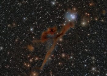 Περιοχή στον αστερισμό του Λύκου, όπου φαίνονται νέα αστέρια να γεννιούνται στα πολύχρωμα νέφη αερίου και σκόνης (πηγή: ESO/Meingast et al)