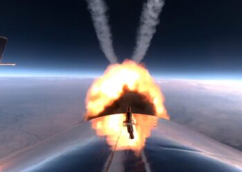 Πύραυλος της Virgin Galactic καίγεται στο διάστημα μετά από την απογείωση του διαστημοπλοίου Two Unity 22 τον Ιούλιο του 2021 (φωτ. ΕΡΑ/ Virgin Galactic)