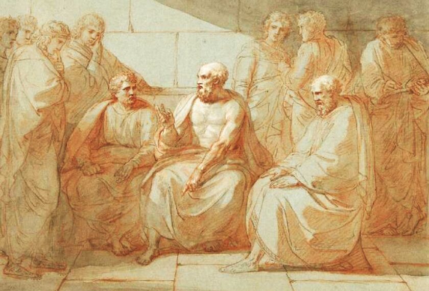 Ο Σωκράτης διδάσκει τους μαθητές του. Πίνακας του Γιόζεφ Άμπελ, 1807 (πηγή: el.wikipedia.org/wiki/Σωκράτης/ collection.waddesdon.org.uk)