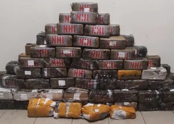 Στις ειδικές κρύπτες του κοντέιντερ βρέθηκαν 100 δέματα κοκαΐνης συνολικού βάρους 161 κιλών και 23 γραμμαρίων (φωτ.: Ελληνική Αστυνομία)