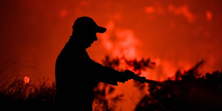 Πυροσβέστης δίνει μάχη με τις φλόγες (φωτ. αρχείου: Eurokinissi/Ilialive.gr/Γιάννης Σπυρούνης)