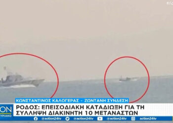 Στον έναν κύκλο διακρίνεται το σκάφος του Λιμενικού και στον άλλο το ταχύπλοο του διακινητή (πηγή: Glomex)