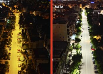 Η οδός Αναξιμάνδρου με τον παλιό και με τον νέο φωτισμό (φωτ.: Δήμος Θεσσαλονίκης)