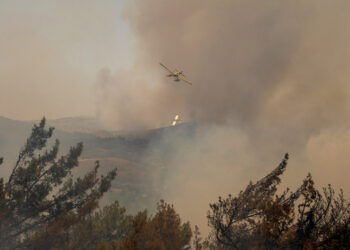 Πυροσβεστικά αεροσκάφη επιχειρούν στον οικισμό Ασκληπιείο Ρόδου (φωτ.: ΑΠΕ-ΜΠΕ / Λευτέρης Δαμιανίδης)