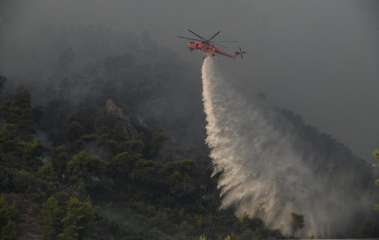 Πυροσβεστικό αεροσκάφος επιχειρεί κατά δασικής πυρκαγιάς στο Αίγιο (φωτ.: EUROKINISSI/Γιώτα Λοτσάρη)